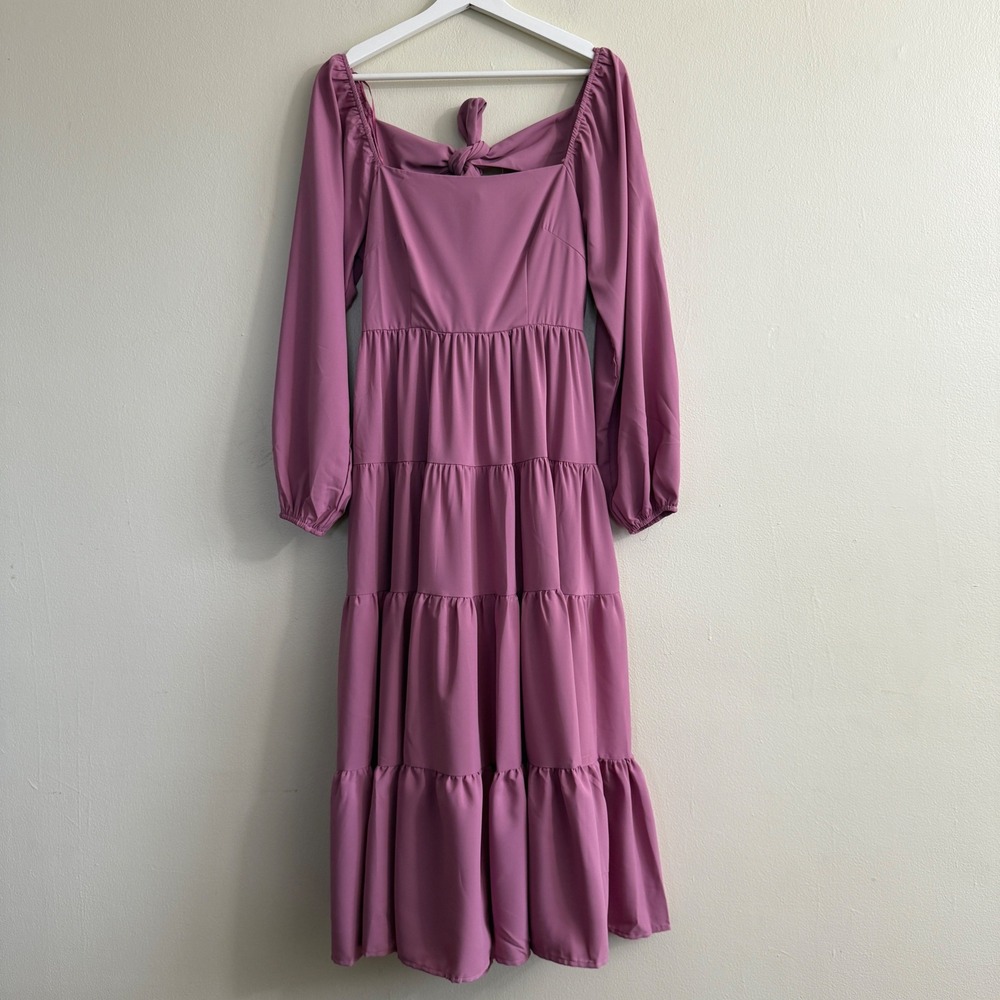 Idem Ditto Women's Maxi Dress Long Sleeve Tiered‎ Back Tie Size M Boho Milkmaid